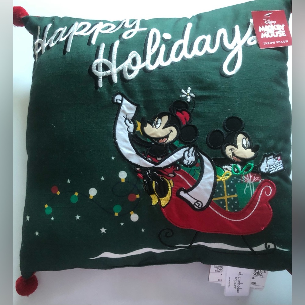 Disney Mickey and Minnie Holiday Pillow - Green and Red